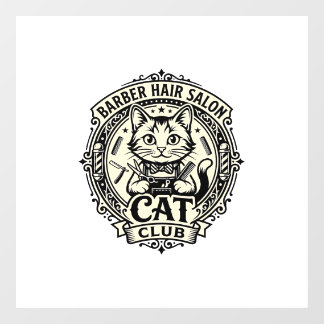 Autocollant Pour Fenêtre Salon de coiffure pour hommes Chat drôle Graphique