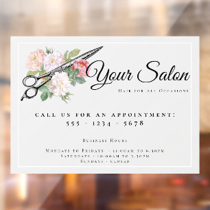 Autocollant Pour Fenêtre Salon de coiffure Roses Roses Roses Rose Horaires 