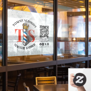 Autocollant Pour Fenêtre Salon de coiffure Royal Crown Barber Pole QR