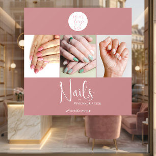 Autocollant Pour Fenêtre Salon de manucure photo de logo de script rose mod