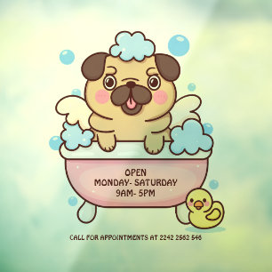 Autocollant Pour Fenêtre Salon de toilettage pour chiens Pug 
