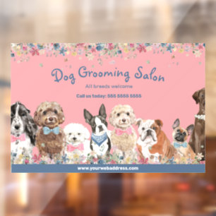 Autocollant Pour Fenêtre Salon Floral Rose Chien Grooming