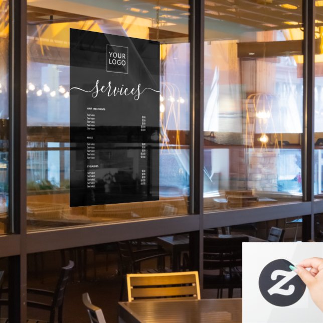 Autocollant Pour Fenêtre Salon Spa moderne noir Service Menu Logo personnal (Fenêtre du restaurant)