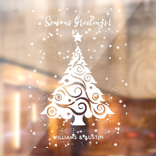 Autocollant Pour Fenêtre Salutations de saison Arbre de Noël avec Étoiles N