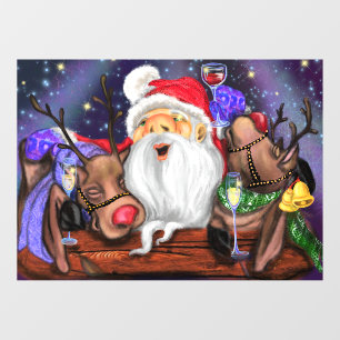 Autocollant Pour Fenêtre Santa et Reindeers Drôle clings de fenêtre de Noël