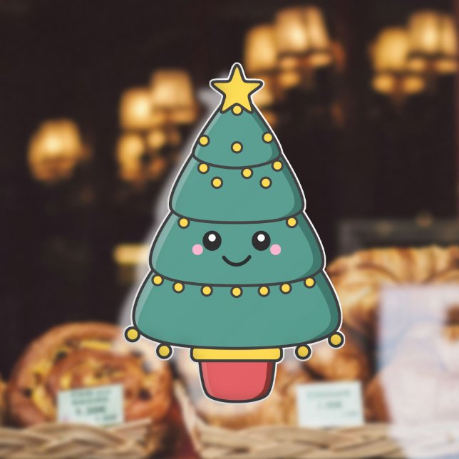 Autocollant Pour Fenêtre Sapin de Noël Kawaii (Cute Christmas Tree Window Cling)