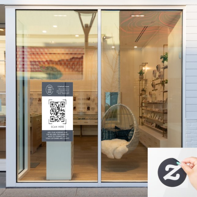 Autocollant Pour Fenêtre Scan Code QR | Logo Professionnel d'Entreprise (Vitrine du magasin)