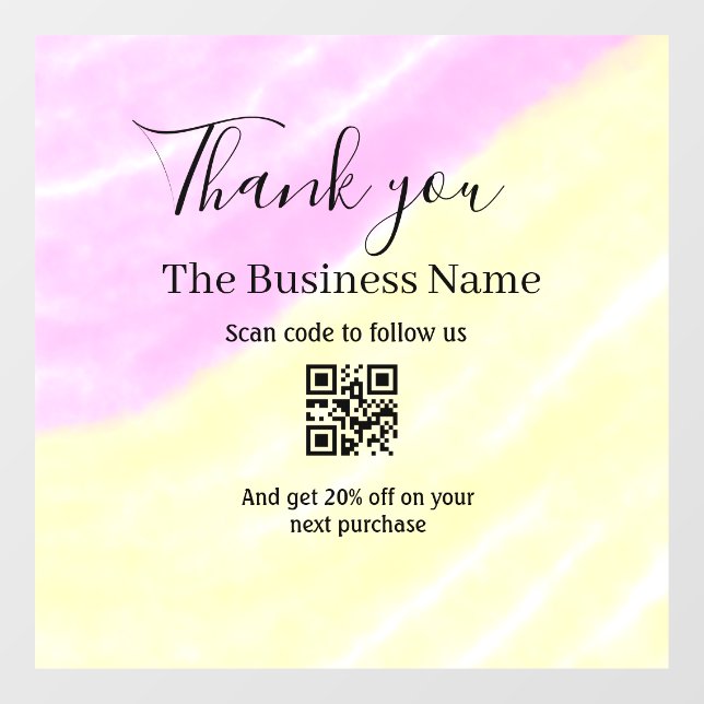 Autocollant Pour Fenêtre Scan QR to follow us thank you discount code pink  (Feuille)