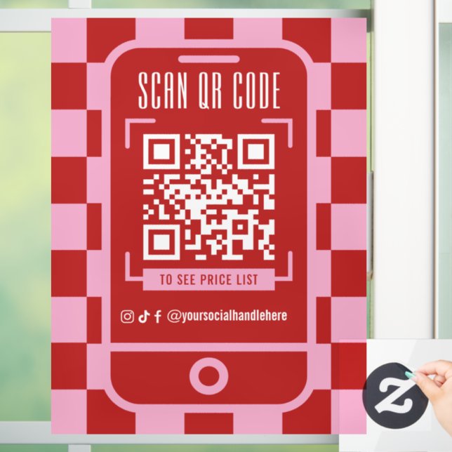 Autocollant Pour Fenêtre Scannable QR Code Retro Red & Pink Business Shop (Maison)