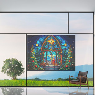 Autocollant Pour Fenêtre Scène de la Nativité en Verre Coloré Noël Art de l