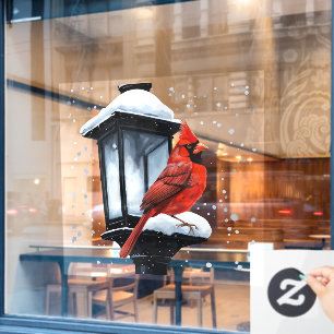 Autocollant Pour Fenêtre Scène hivernale avec un oiseau cardinal perché sur