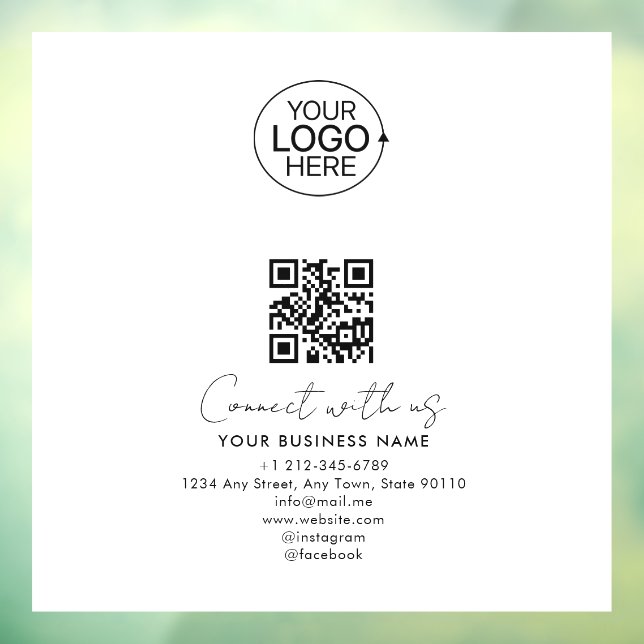 Autocollant Pour Fenêtre Script Simple Logo Code QR Promo Connectez-vous av (Feuille 3)