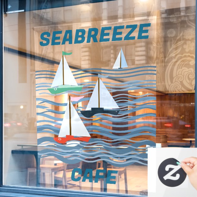 Autocollant Pour Fenêtre Seabreeze Café voiliers et vagues (Fenêtre de café)