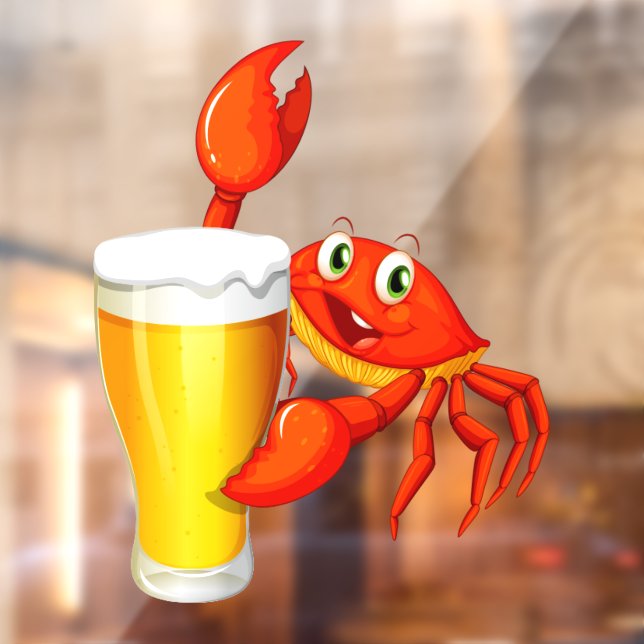 Autocollant Pour Fenêtre Seafood Restaurant Cartoon Crab With Beer Decor (Feuille 2)