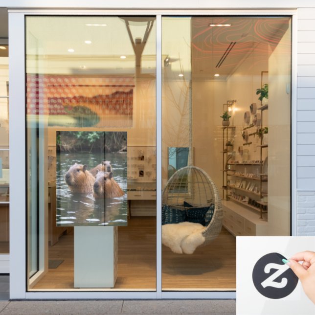 Autocollant Pour Fenêtre "Sérénité de la rivière : Capybaras nage dans le f (Vitrine du magasin)