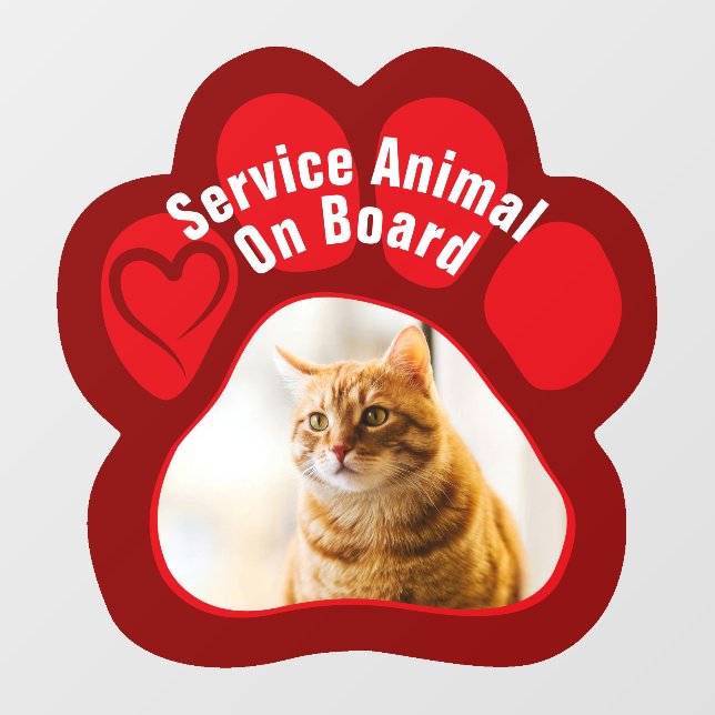 Autocollant Pour Fenêtre Service Animal On Board Paw Print Photo Cat (Feuille)