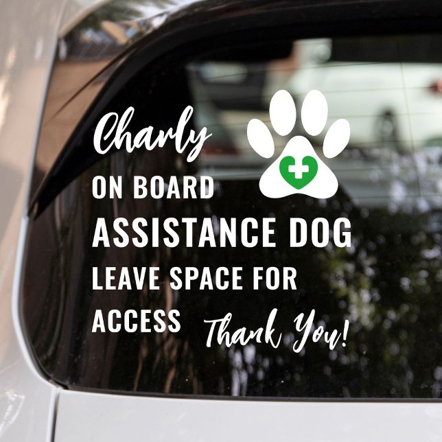 Autocollant Pour Fenêtre Service Chien à bord Green Médicale Logo Car (Service dog, emotional support dog or therapy dog on board car window cling with green medical logo.)