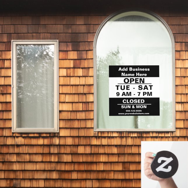 Autocollant Pour Fenêtre Signe des heures de bureau personnalisées simples (Fenêtre d'accueil)