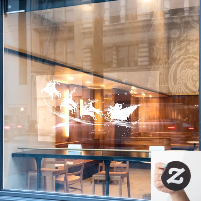 Autocollant Pour Fenêtre Silhouette de Noël Père Noël Sleigh Reindeer (Fenêtre de café)