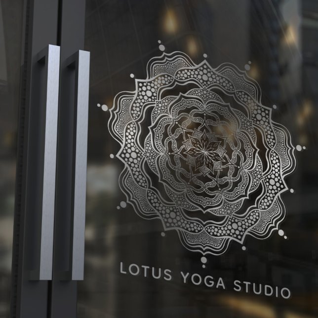 Autocollant Pour Fenêtre Silver Mandala Bohemian Elegant Reiki Yoga Studio (Créateur téléchargé)