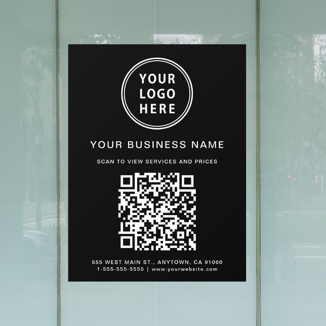 Autocollant Pour Fenêtre Simple logo de business code QR noir (Simple Business Logo QR Code Black Window Cling)