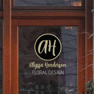 Autocollant Pour Fenêtre Simple logo et texte de fleuriste noir et beige