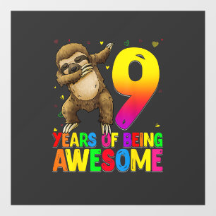Autocollant Pour Fenêtre Sloth Fête D'anniversaire 9 Ans Dabbing 9e Anniver