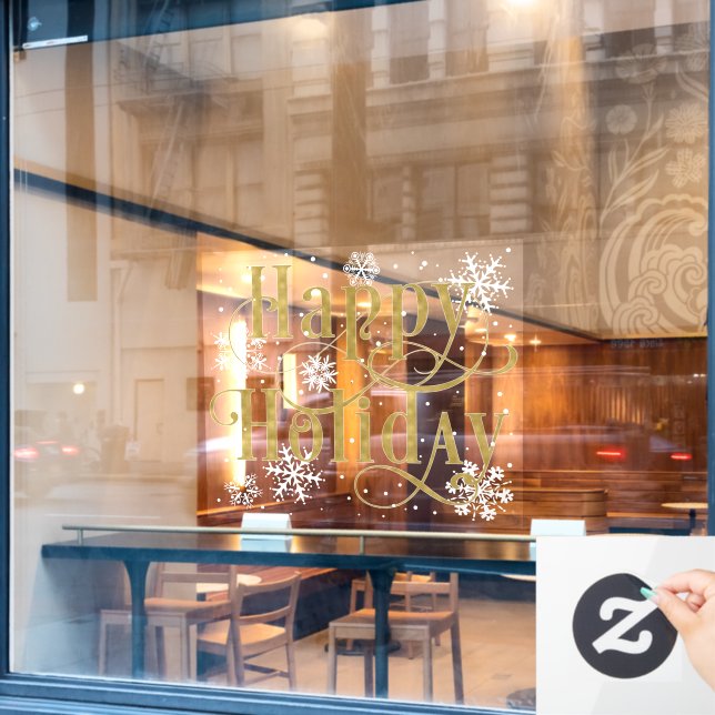 Autocollant Pour Fenêtre Snowflakes or Joyeux Fêtes, Coffrets de fenêtre Ca (Fenêtre de café)