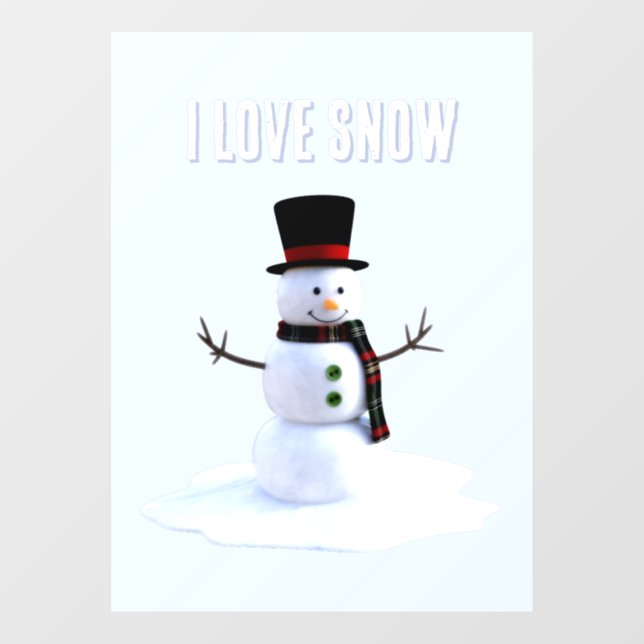 Autocollant Pour Fenêtre Snowman with hat and scarf. I Love Snow (Feuille)