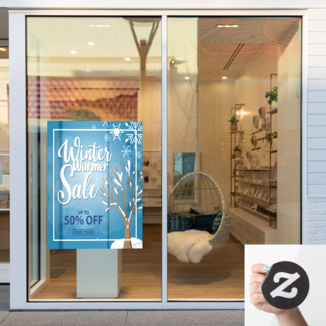 Autocollant Pour Fenêtre Soldes de Réchauffement d'Hiver 50% de réduction s (Vitrine du magasin)