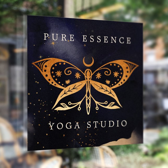 Autocollant Pour Fenêtre Soleil céleste holistique et papillon de lune Encr (Holistic Celestial Sun & Moon Butterfly Dark Ink Window Cling)