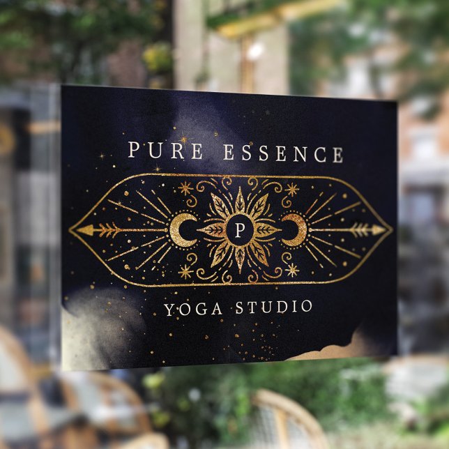 Autocollant Pour Fenêtre Soleil céleste holistique & Lune Encre foncée Mono (Holistic Celestial Sun & Moon Dark Ink Monogram Window Cling)