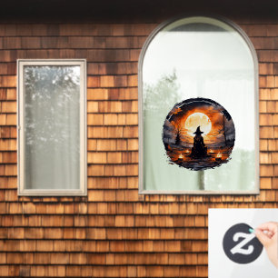 Autocollant Pour Fenêtre Sorcière avec bougies et feu - Wicca Halloween 2