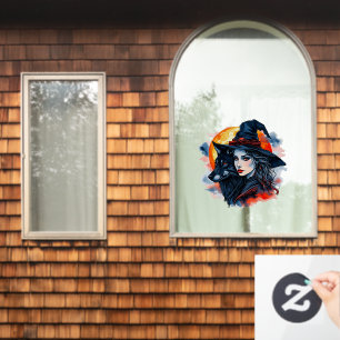 Autocollant Pour Fenêtre Sorcière avec un loup - Halloween Fun 2