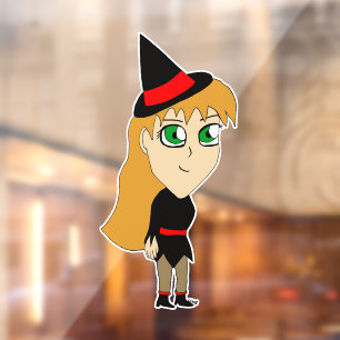 Autocollant Pour Fenêtre sorcière chibi