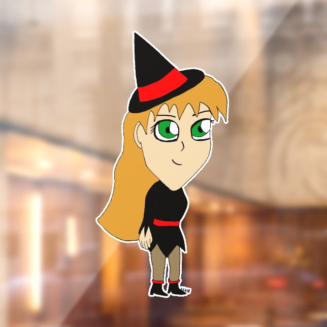Autocollant Pour Fenêtre sorcière chibi (Feuille 2)
