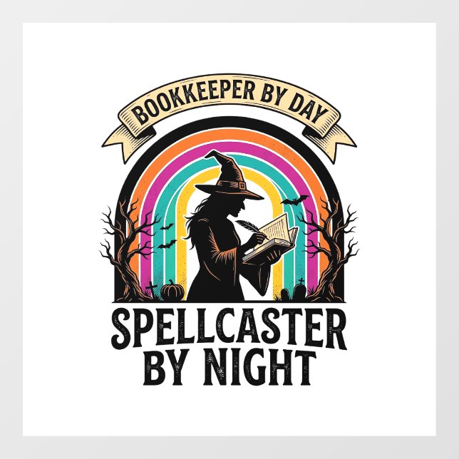 Autocollant Pour Fenêtre Sorcière Comptable Rétro Halloween Comptabilité De (Feuille)