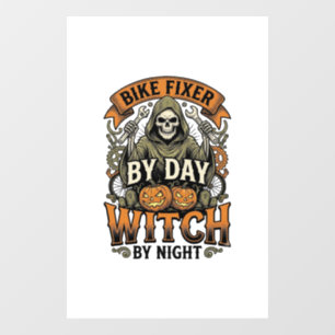 Autocollant Pour Fenêtre Sorcière de réparation de vélo vintage Halloween m