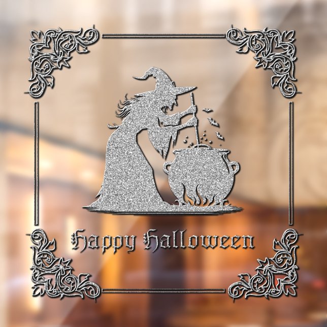 Autocollant Pour Fenêtre Sorcière en argent et Halloween Cauldron (Feuille 2)