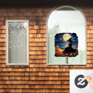 Autocollant Pour Fenêtre Sorcière lire un livre - Wicca Halloween 1