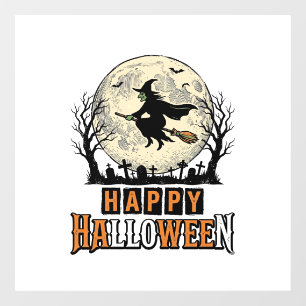 Autocollant Pour Fenêtre Sorcière Vintage Joyeux Halloween Vector Design_1