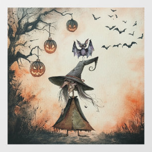 Autocollant Pour Fenêtre Sorcières Chauves-souris et Citrouilles Halloween