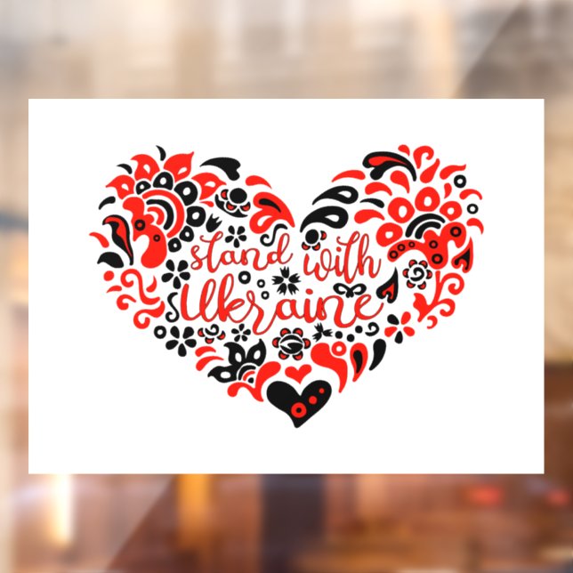 Autocollant Pour Fenêtre Soyez avec l'Ukraine lettrage et coeur (Feuille 2)