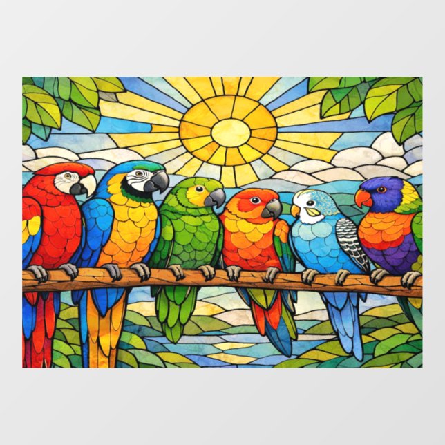Autocollant Pour Fenêtre Stained-Glass Parrots Home Window Cling (Feuille)