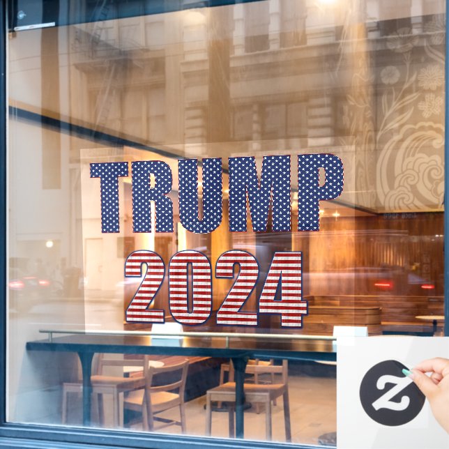 Autocollant Pour Fenêtre Stars and Stripes Typographie Trump 2024 (Fenêtre de café)