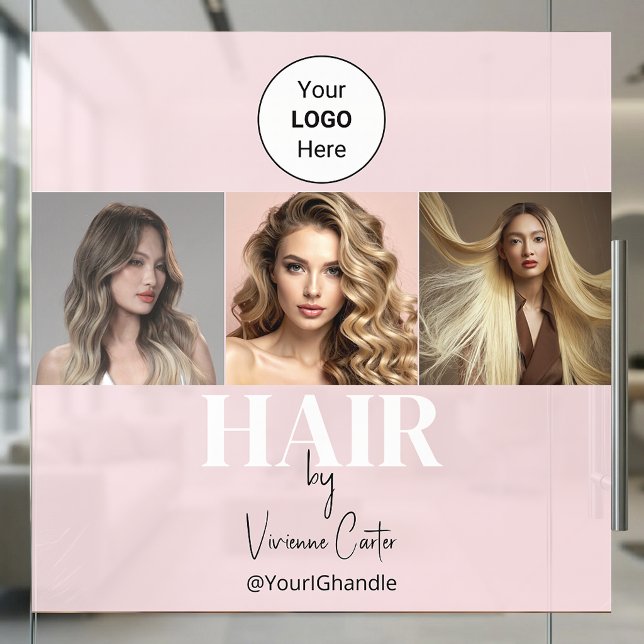 Autocollant Pour Fenêtre Studio de coiffure photo Logo Script Rose Rouge (Blush Pink Script Logo Photo Hair Studio Window Cling)