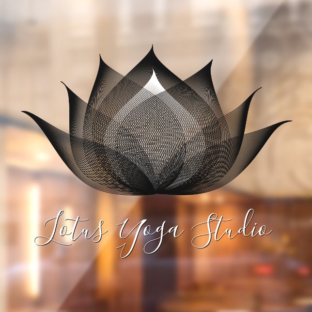 Autocollant Pour Fenêtre Studio de Yoga Unique Moderne de Lotus Blanc & Noi (Feuille 2)
