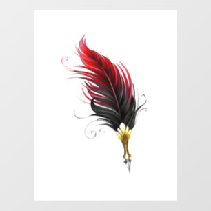 Autocollant Pour Fenêtre Stylo rouge en plumes avec nib or