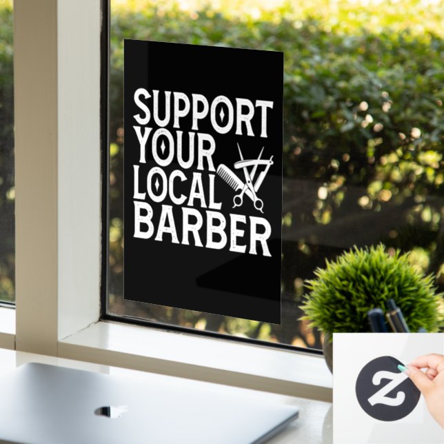 Autocollant Pour Fenêtre Support de votre barbier local (Bureau)