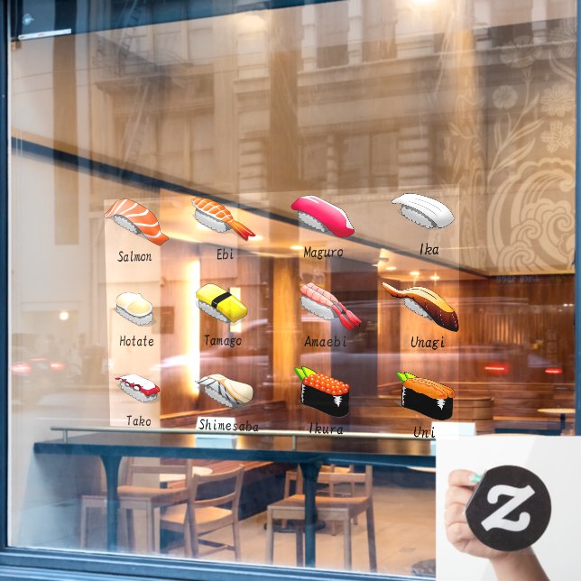 Autocollant Pour Fenêtre Sushi Japonais Nourriture Japonaise Poisson Japona (Fenêtre de café)